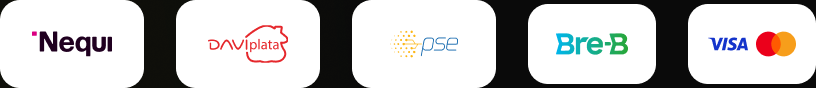 Nequi, Daviplata, PSE, Bre-B, Visa, Mastercard